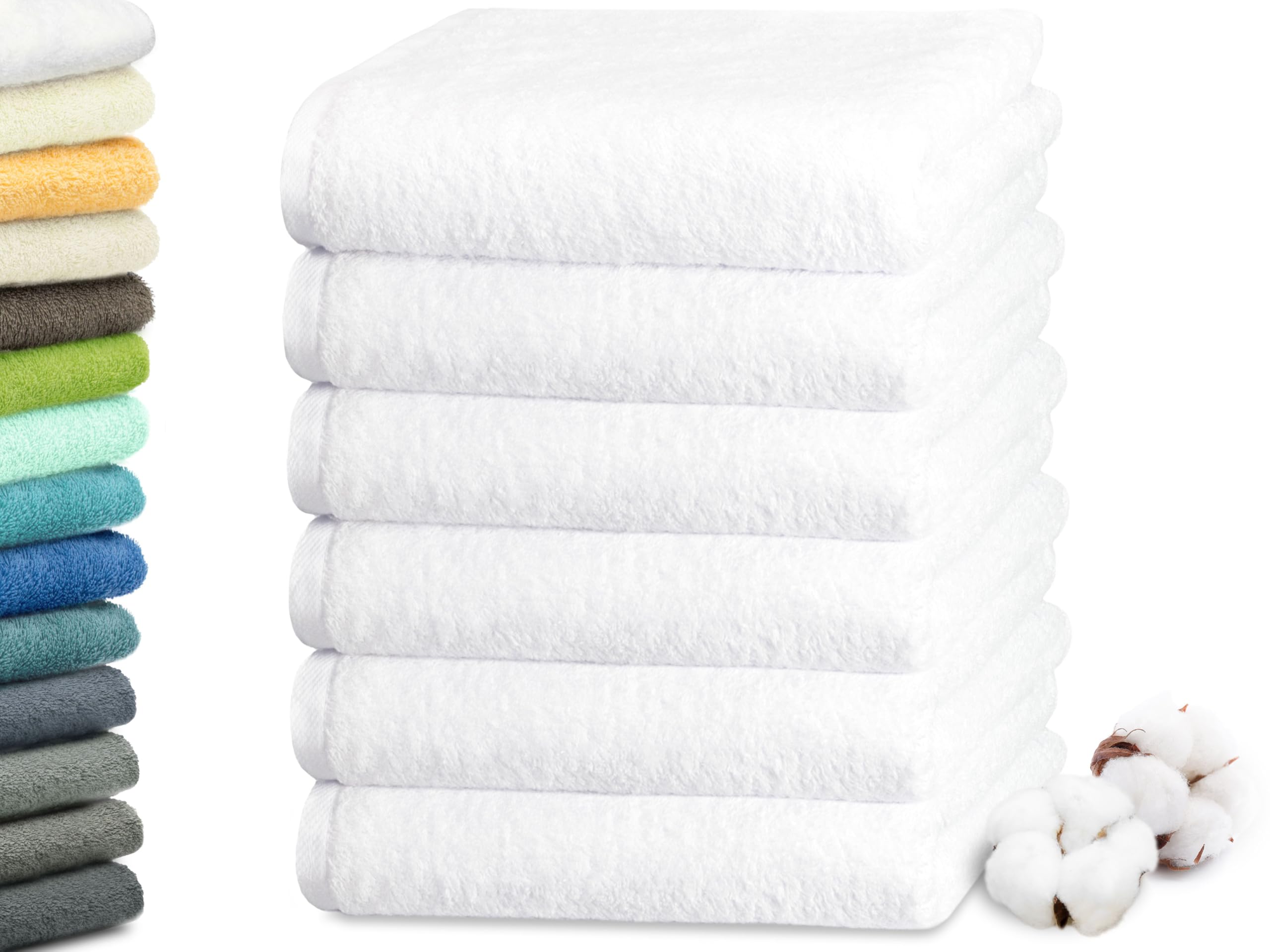 Set De 6 Serviettes De Toilette ZOLLNER - Coton Blanc Épais 50x100 Cm - Qualité Hôtel