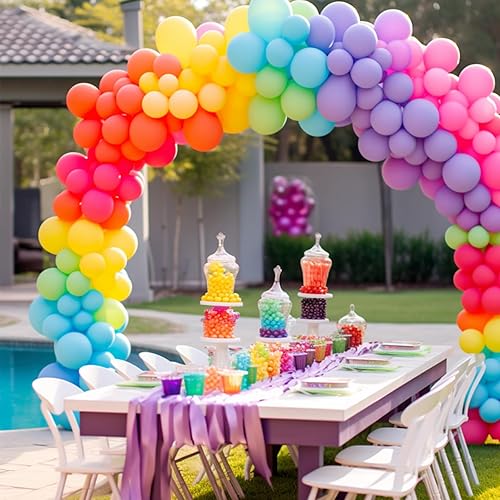 Miniatura 7 de RUBFAC Kit de arco de guirnalda de globos de arcoíris, 138 unidades, 12 globos de colores surtidos, globos de fiesta coloridos para fiesta de