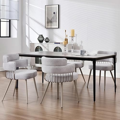 Miniatura 12 de Juego de 4 sillas de comedor modernas, sillas de cocina tapizadas de tela de mediados de siglo con patas de metal, cómoda silla de acento con