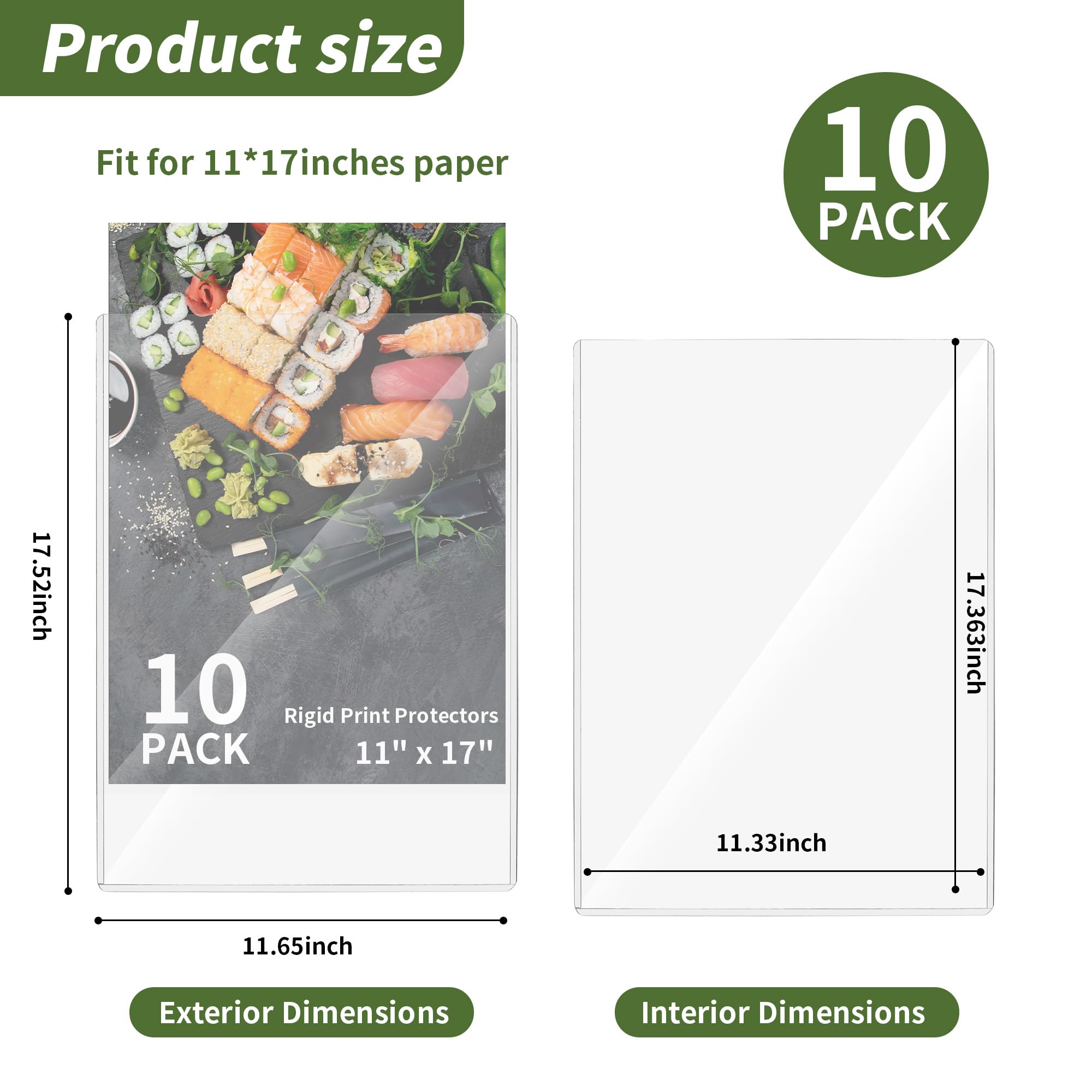 Paquete de 10 protectores de hojas de plástico duro de 11 x 17 pulgadas, protectores de impresión rígidos, protectores transparentes impermeables, fundas de papel, fundas de plástico para fotos,