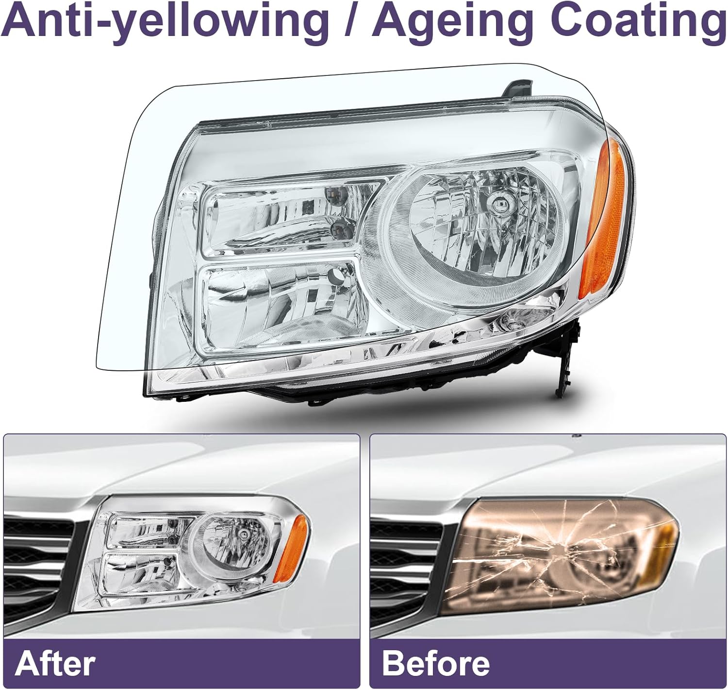 Headlight Assembly Fit For 2012-2015 Honda Pilot 2012 2013 2014 2015 12 13 14 15 Honda Pilot Head lamp Left And Right Side (Chrome Housing Amber Reflector)