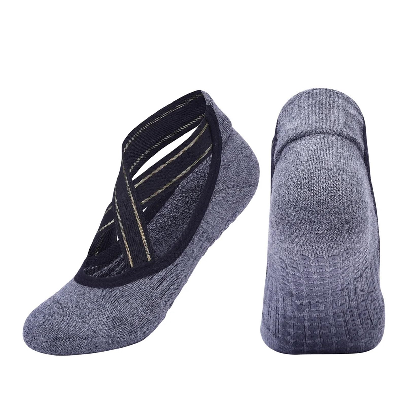 Calcetines De Yoga con Vendaje, Toalla Antideslizante, Calcetín De Pilates, Calcetines De Baile Sin Espalda Transpirables De Secado Rápido Adecuado para Yoga, Danza, Deportes, Fitness(Gray)
