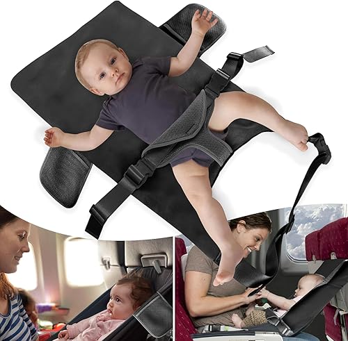 Cama de avión para bebés de 1 a 12 meses, cama portátil para niños pequeños, artículos esenciales de viaje para bebés, adecuada para aviones (negro)