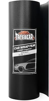 TAPEBEAR 2Sheets غلاف فينيل أسود غير لامع 1 قدم x 5 قدم، لفة فينيل لتغليف السيارة مع تقنية إطلاق الهواء، فيلم تغليف واقعي للسيارات، ورقة ملصق DIY، لمسة نهائية تشبه الطلاء، ذاتية اللصق، قابلة للتمدد، إجمالي 10 أقدام