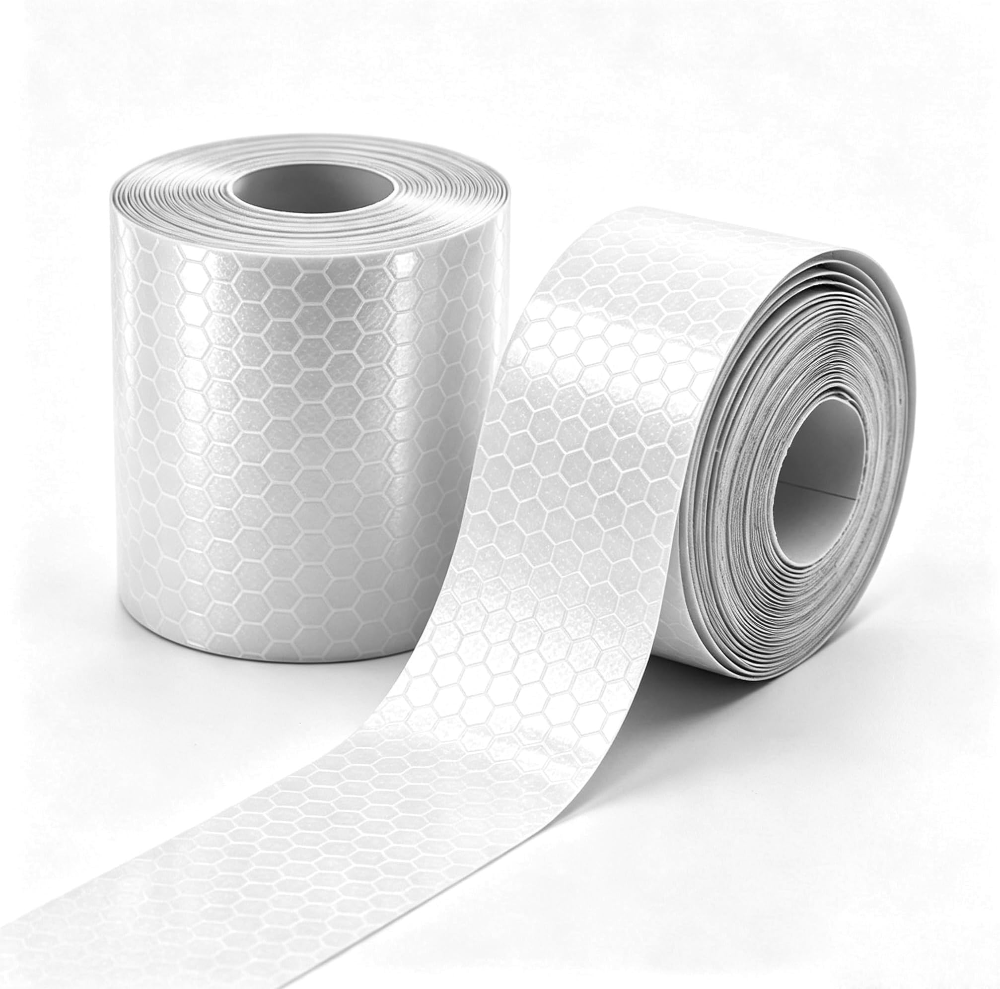 White Fluorescent Reflective Tape High Visibility Warning Hazard Tape | Self-Adhesive Reflector Tape Strips High Intensity Prismatic Security Marking Tape Outdoor Waterproof, 2pcs 3m*50mm