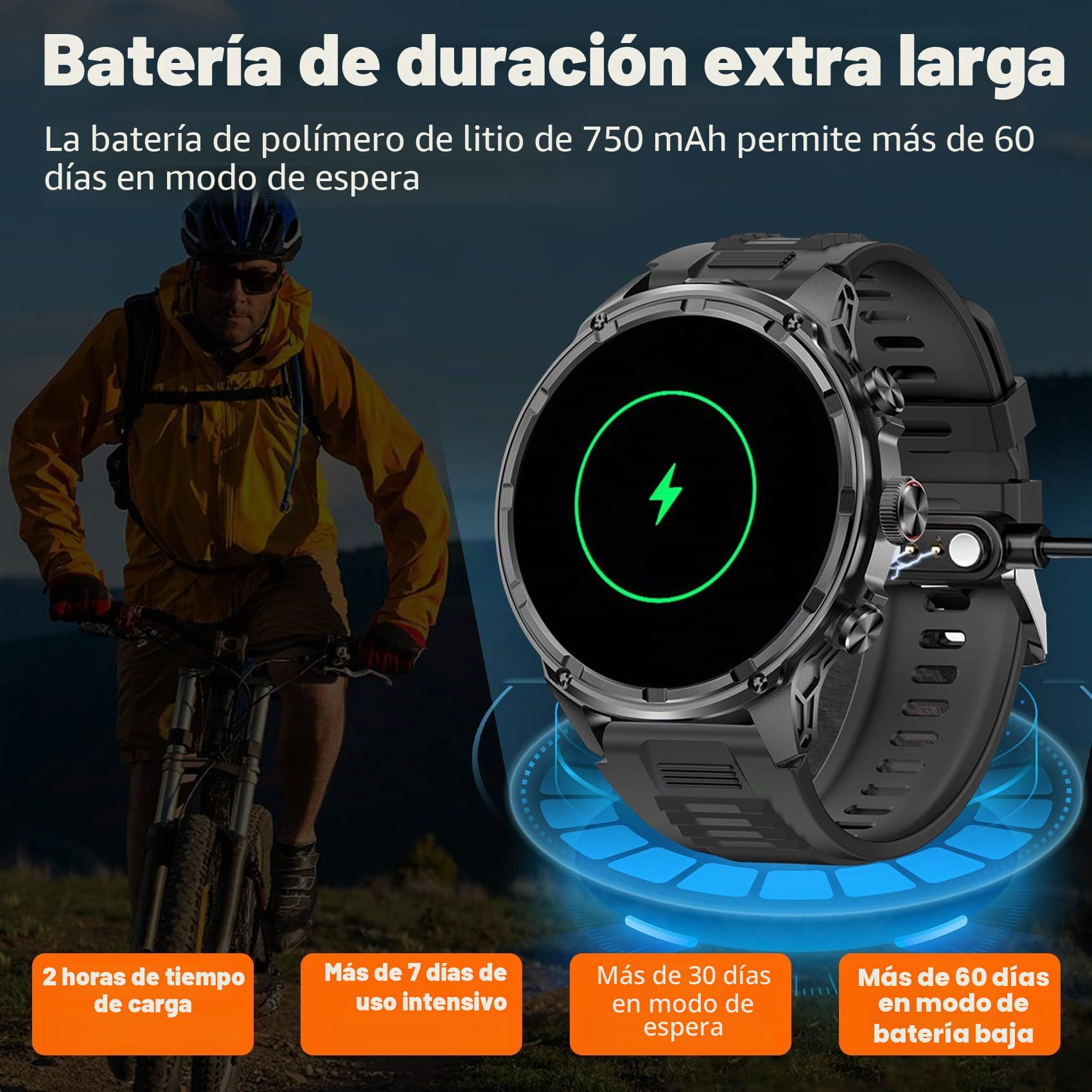Reloj Inteligente Hombre Militar, Pantalla AMOLED de 1,85", Llamadas Bluetooth, Linterna LED, Batería de 750 mAh, 120 Modos Deportivos, Smartwatch hombre para Android e iOS, IP68 Impermeable