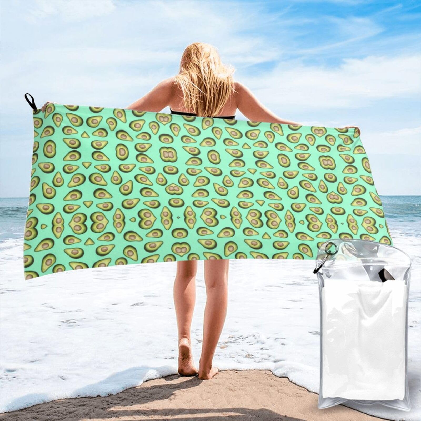 JIUTY Fresh Tropical Fruit Avocado Print Fast Dry Beach Towel Portable For Swimming Travel Gym Hiking Gift