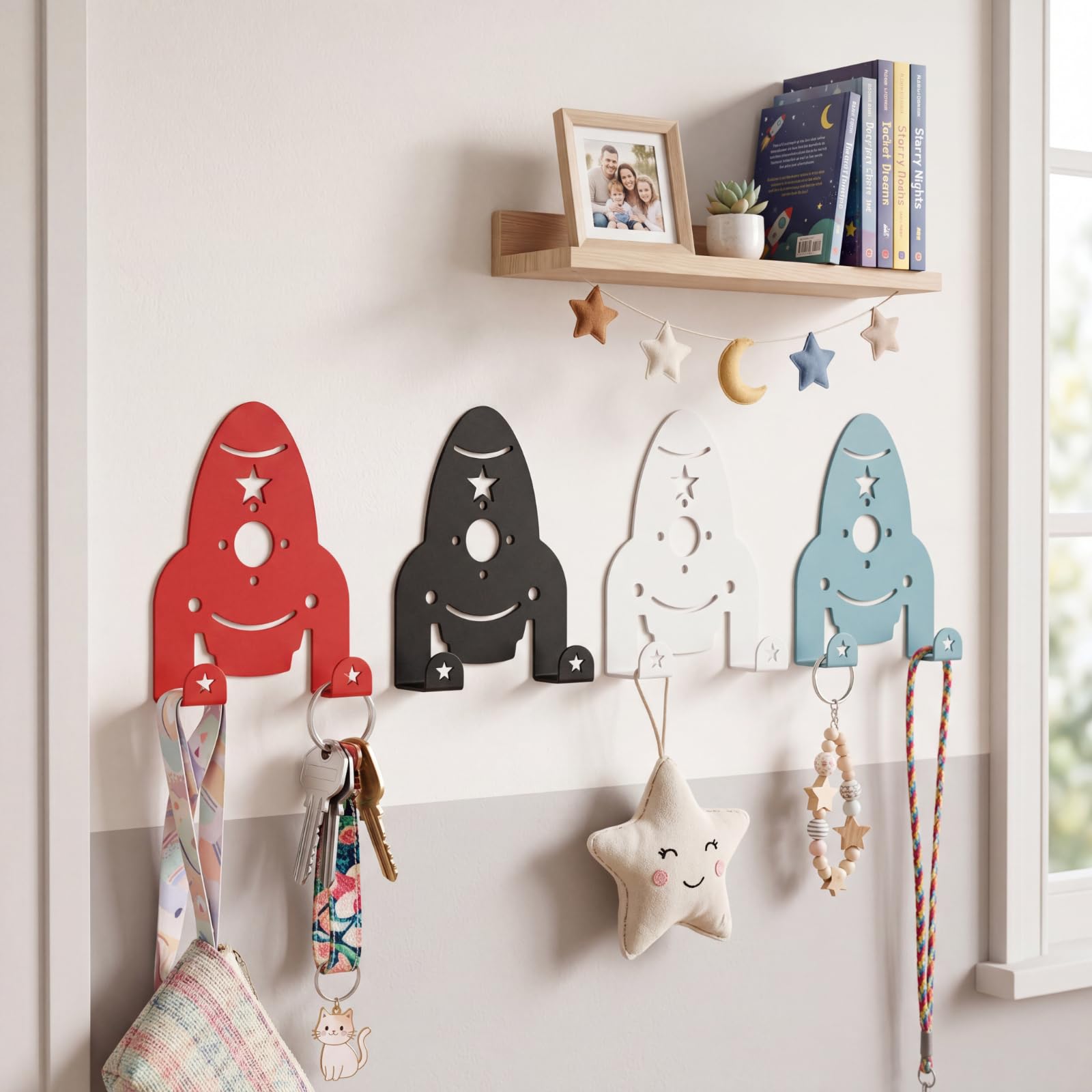 4 Pcs Spaceship Wall Hooks Outer Space Themed Metal Hooks