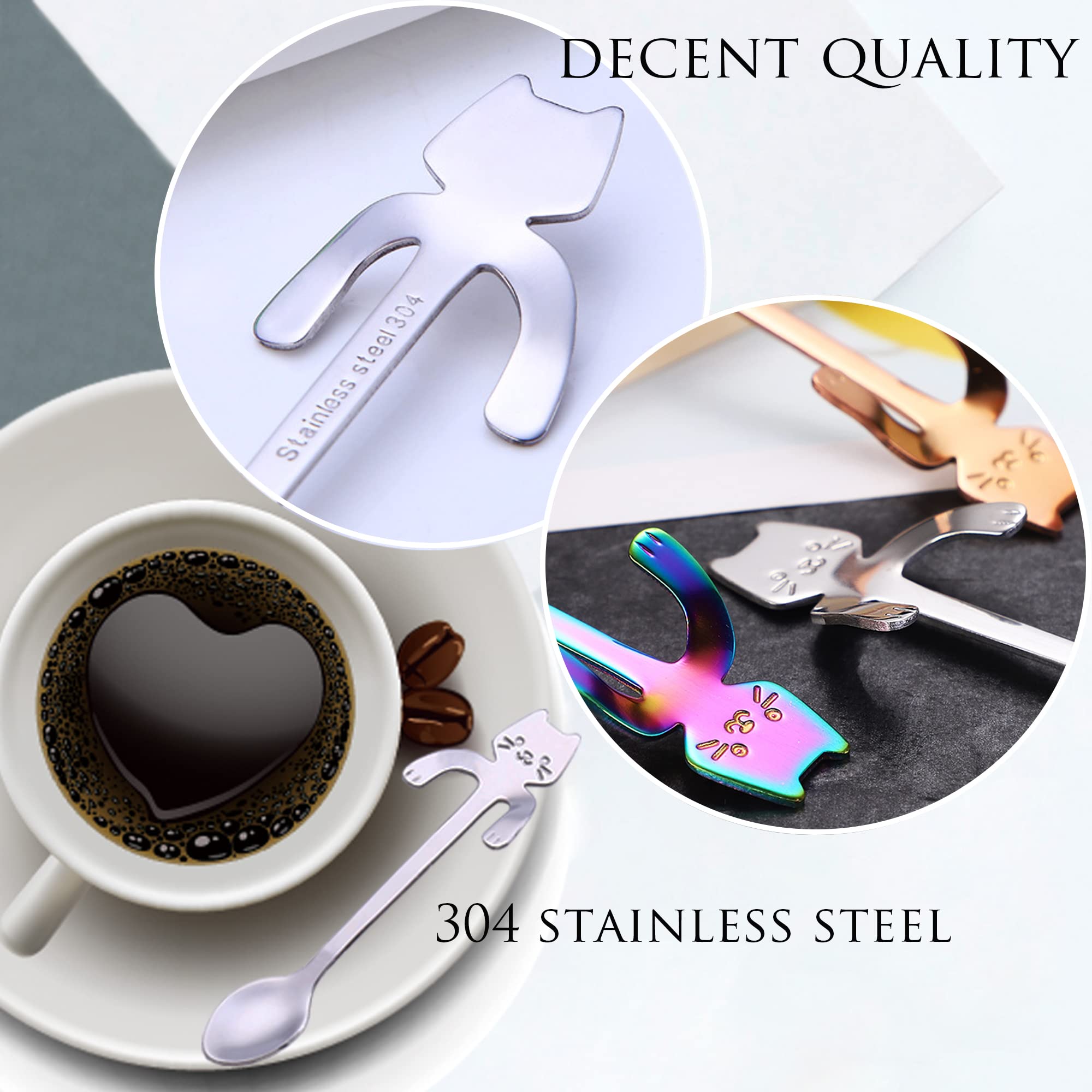 4 Cucchiaini Da T&egrave; Con Forma Di Gatto - Acciaio Inox 304 - Ideali Per Tazze E Bevande