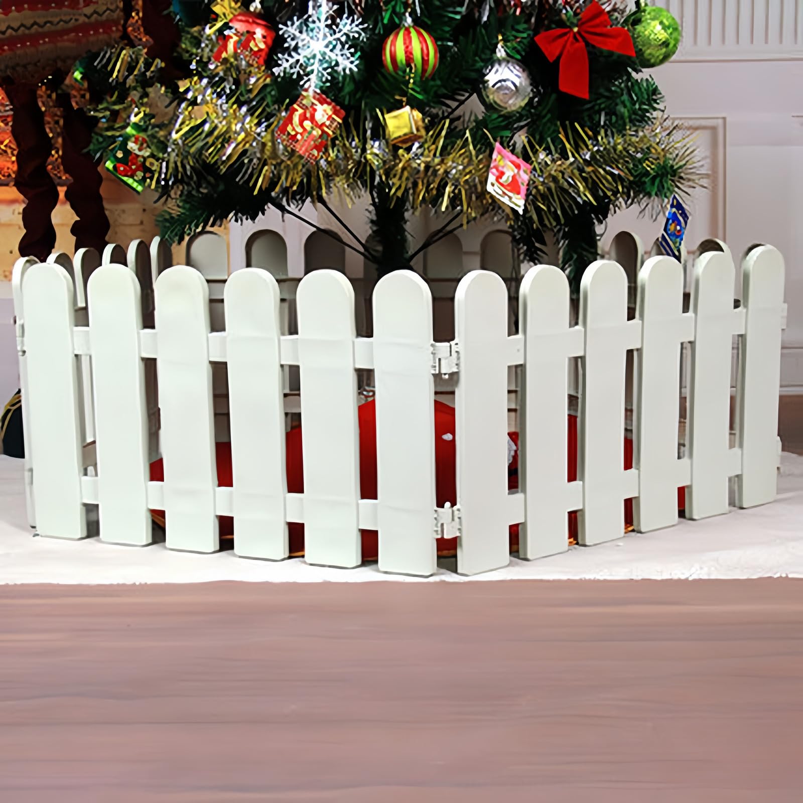 CHICIEVE 4 PCS White Christmas Tree Fence for Wedding Party Indoor Garden Christmas Tree Guard Gate for Small Pets Dogs Cats(200cm in total)