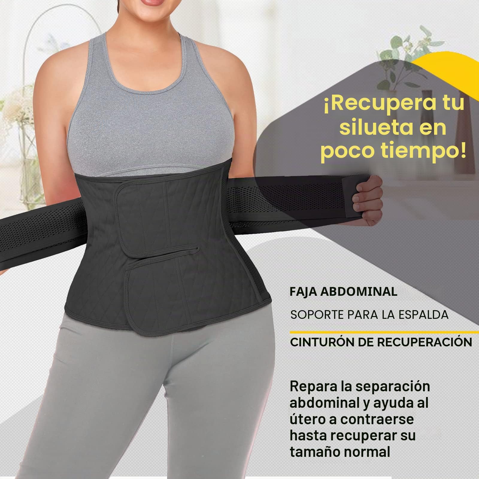 Banda postparto para el vientre, carpeta abdominal postoperatoria, cesárea, faja para el vientre, cinturón de recuperación, soporte de espalda (pequeño/mediano, negro)