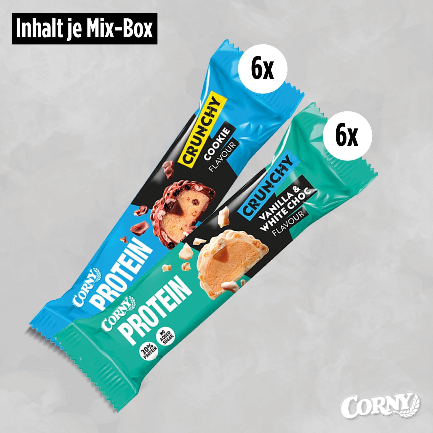 Proteinriegel Corny | Protein Crunchy 12er Mix Pack | 30% Eiweiß | Probier Mischkarton Proteinriegel 12x45g Mixbox