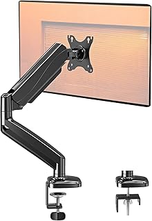 ELIVED Single Monitor Arm for Most 13-32 Inch Monitors with VESA 75x75/100x100mm up to 8KG, 360° Rotation Gas Spring Arm with C-Clamp and Grommet Base, Monitor Stand Mount EV004