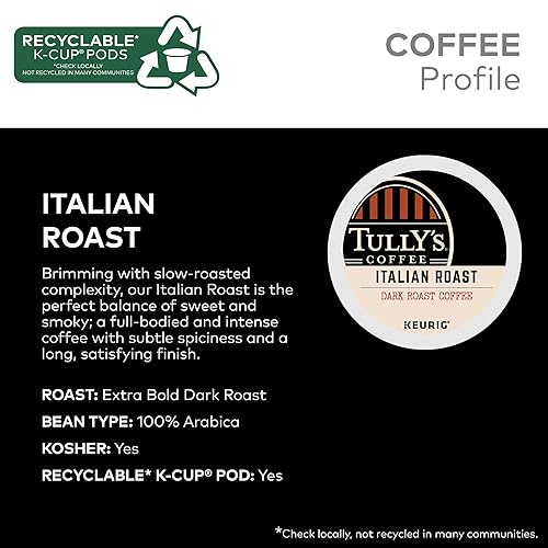 Miniatura 101 de Tully's Coffee Italian Roast, Keurig Cápsulas K-Cup de una sola porción, café tostado oscuro, 72
