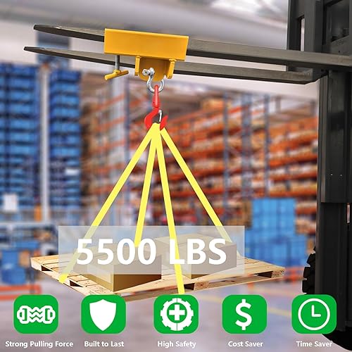 Miniatura 4 de Accesorio de gancho de elevación para montacargas, 5500 libras de capacidad de gancho de elevación de carretilla elevadora, Grúa móvil de carretilla