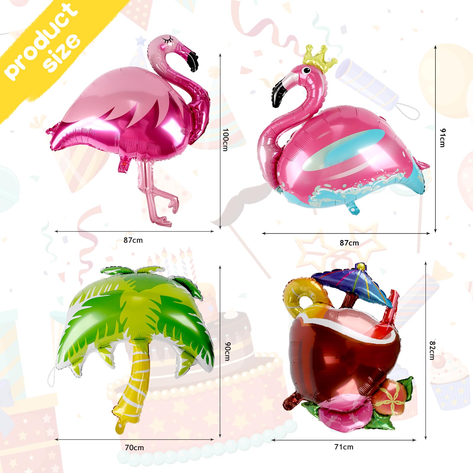 Hawaii Party Ballons Set - 8 Stück Flamingo, Ananas & Palmen Ballons | Tropische Deko Für Sommerparty & Geburtstag