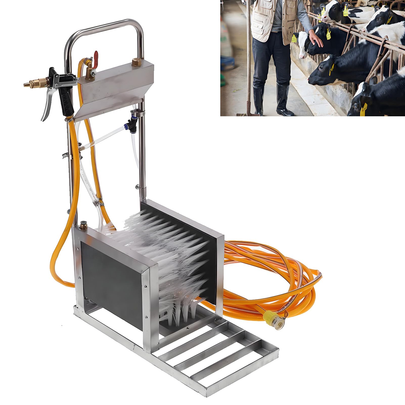 EpyGnom Livestock Farm Boot Washer for Mud, 360° All-Around Cleaning, Stainless Steel Outdoor Boot Scrubber, Multifunctional Rain Boot Cleaning Brush with Water Spray Gun