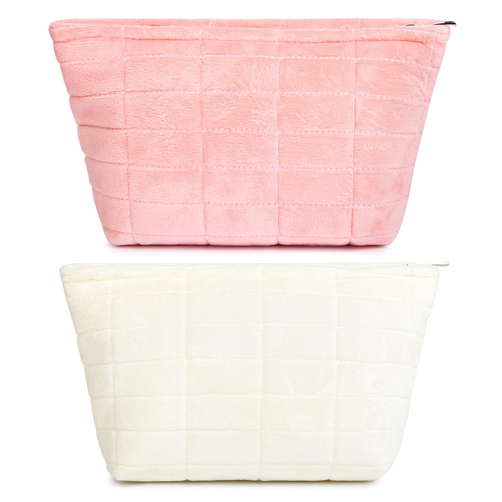 SOIDRAM 2 Pieces Puffer Makeup Bag Large Quilted Cosmetic Bag Capacity Canvas Travel Toiletry Bag Organizer Cute Makeup Brushes Aesthetic Accessories Storage Bag for Women