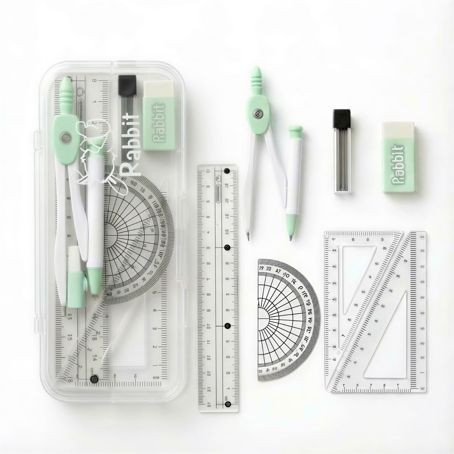 Compasses Box FunBlast Rabbit Theme Compass Set - 7 Pcs Transparent Geometry Box with ...