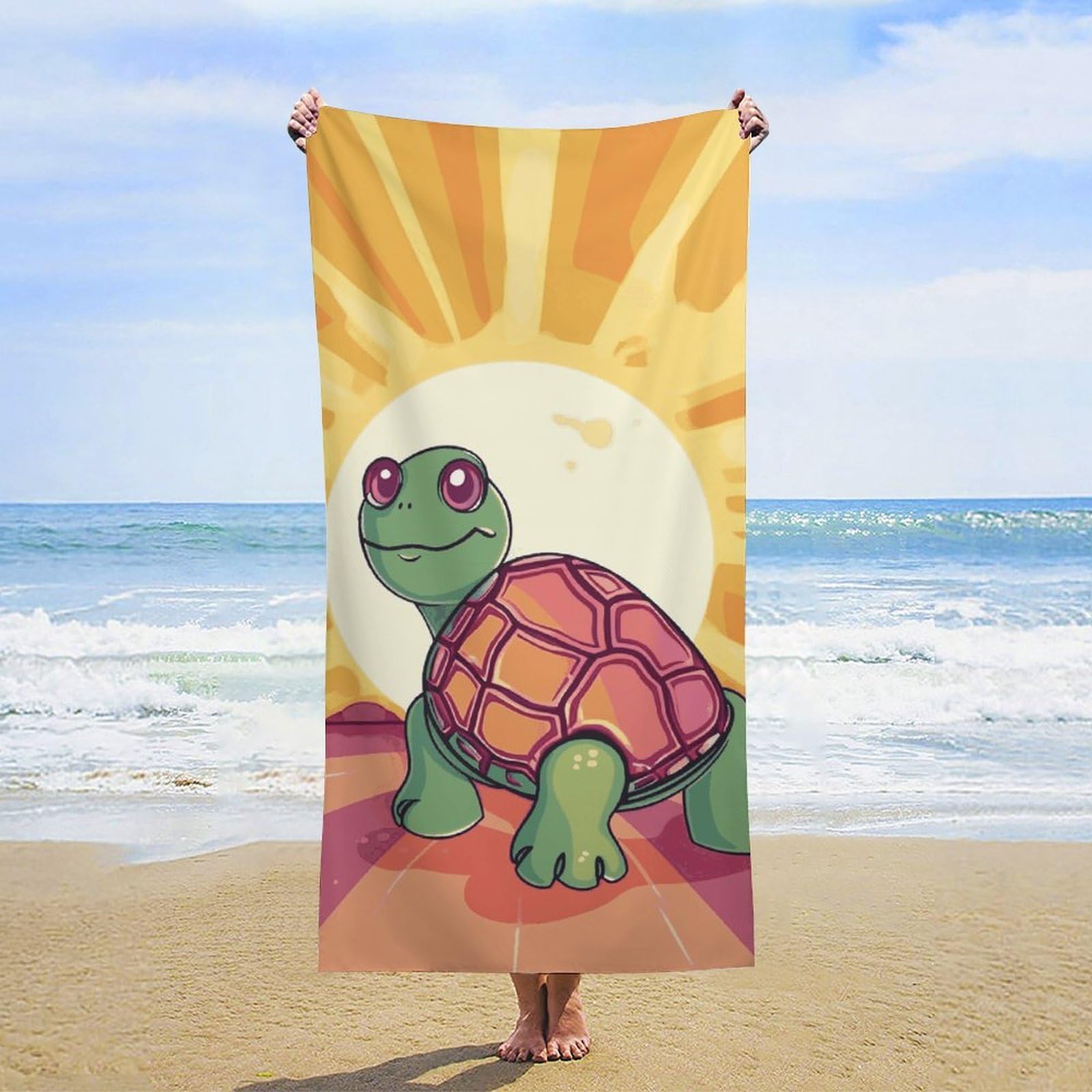 NTVOWPZO Turtle in The Sun Beach Towel Oversized Microfiber Bath Towels Lightweight Sand Proof Beach Towels Absorbent Pool Towels for Swimming Yoga Bathroom Towel 31.5" X 63"