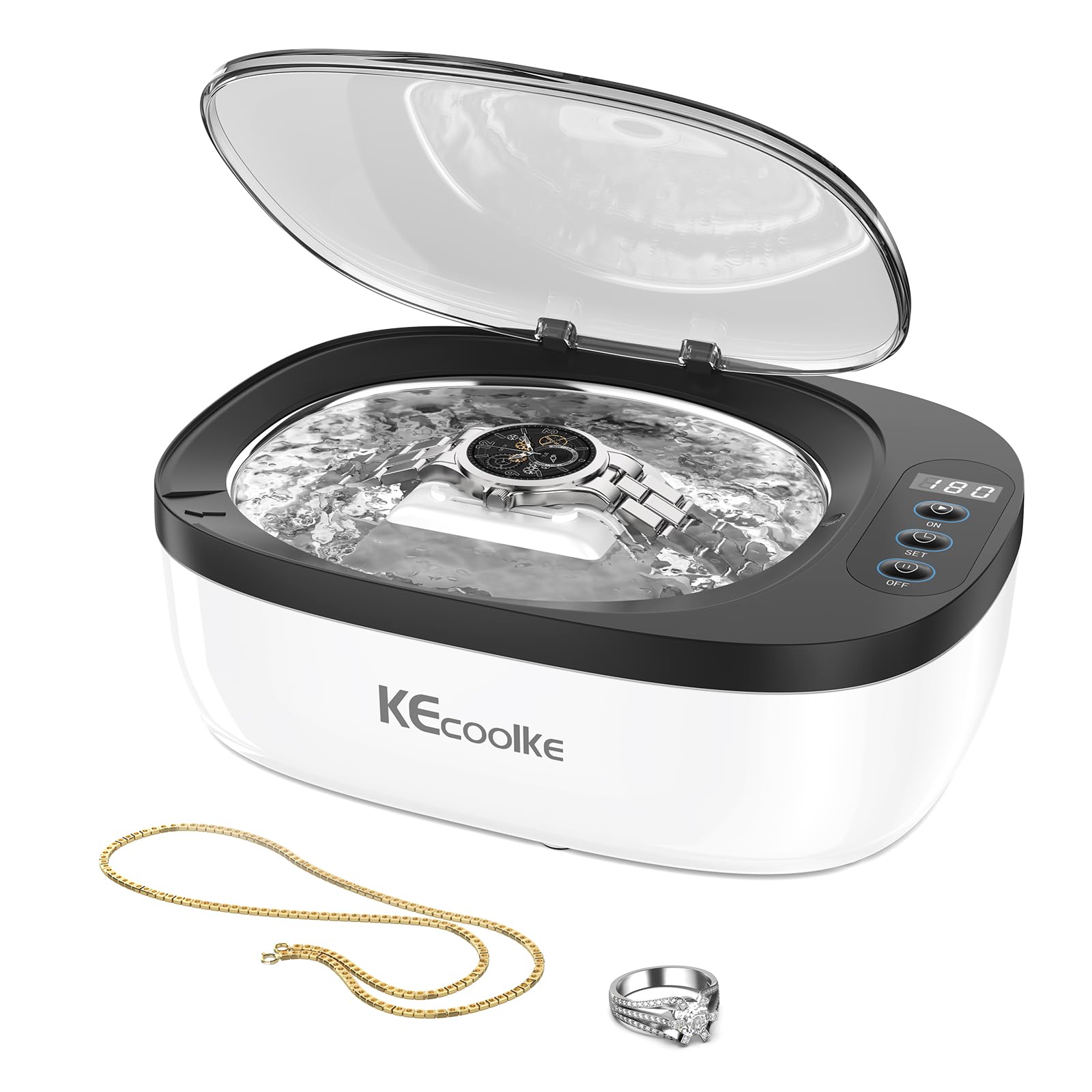 KECOOLKE Limpiador ultrasónico de Joyas, Limpiador ultrasónico con Temporizador Digital, Adecuado para Gafas, Anillos, Monedas, Cubiertos, Regalos Solución de Limpieza ultrasónica