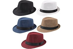 5-Pack Derby Hats Men Fedora Classic Summer Beach Short Brim Panama Cap