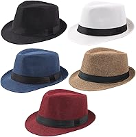 Ultrafun 5-Pack Short Brim Fedora Hats - Classic Summer Beach Sun Hats Panama Caps for Men Women UV Protection