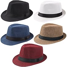 5 Pack Short Brim Fedora Classic Summer Beach Sun Hat Panama Cap for Men Women (Medium, Large)