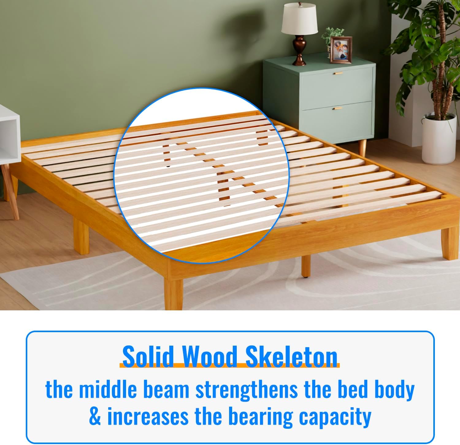 PayLessHere Wood Bed Frame Queen Platform Bed Frame Without Headboard No Box Spring Needed Wood Slats Support Noise-Free Easy to Assemble, Brown