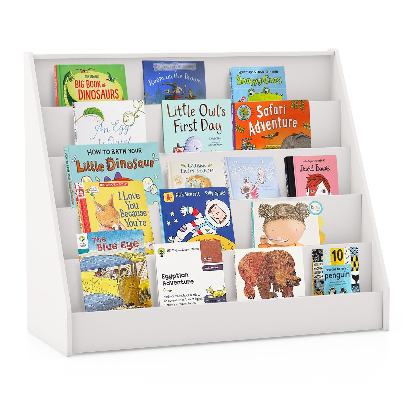 HONEY JOY Kids Bookshelf, 5-Tier Wooden Toddler Bookcase, Children Book Rack &amp; Magazine Display Shelf, Toy Storage Organizer, Book Shelf for Kids Rooms, Playroom, Nursery, Classroom (White)