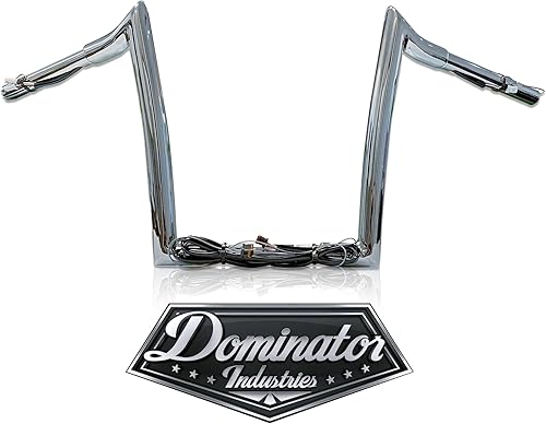 Dominator Industries pre cableado de 12 pulgadas, 1 14 pulgadas Road Glide Meathook Ape Hangers, cromo compatible con Harley Road Glides 2015-2023