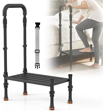 Wide Platform Medical Step Stool with Handle for Elderly - Heavy Duty 800lbs Capacity, Adjustable Handrail 32-40 for Bed, Car SUV & Bathroom Safety
