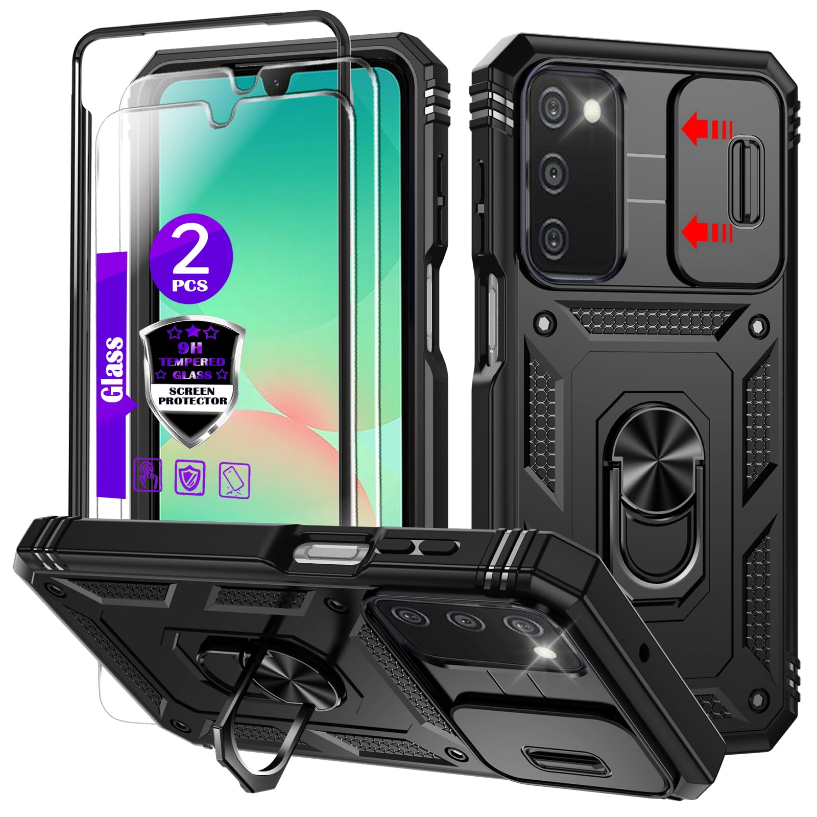 YmhxcY for Galaxy A03S Case with Camera Cover Slider, 2*Tempered Glass Screen Protectors,…
