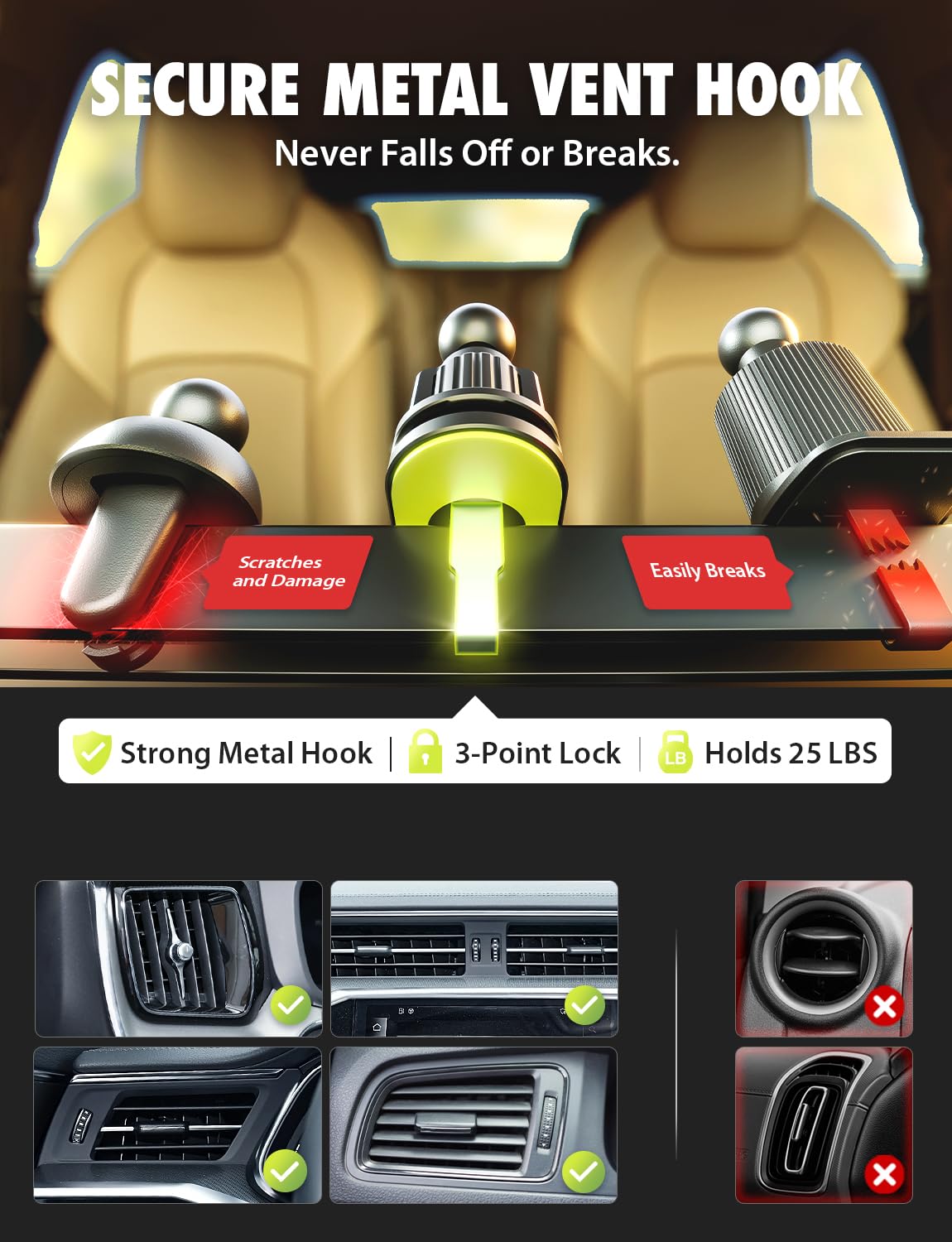Bracketron PwrUp Auto - Soporte de Carga inalámbrica rápida Qi de 15 W para Coche, salpicadero, Rejilla de ventilación, Cargador de teléfono Celular