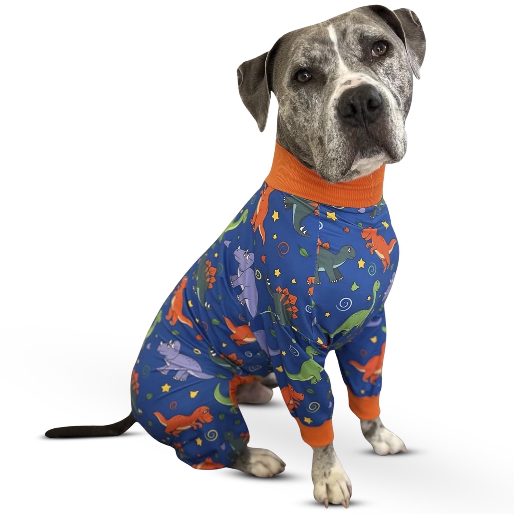 Tooth & Honey Pitbull Clothes – Premium Dinosaur Printed Pajamas for XL Breeds – Outfit for Recovery, Warmth & Shedding Control (Extra Large)