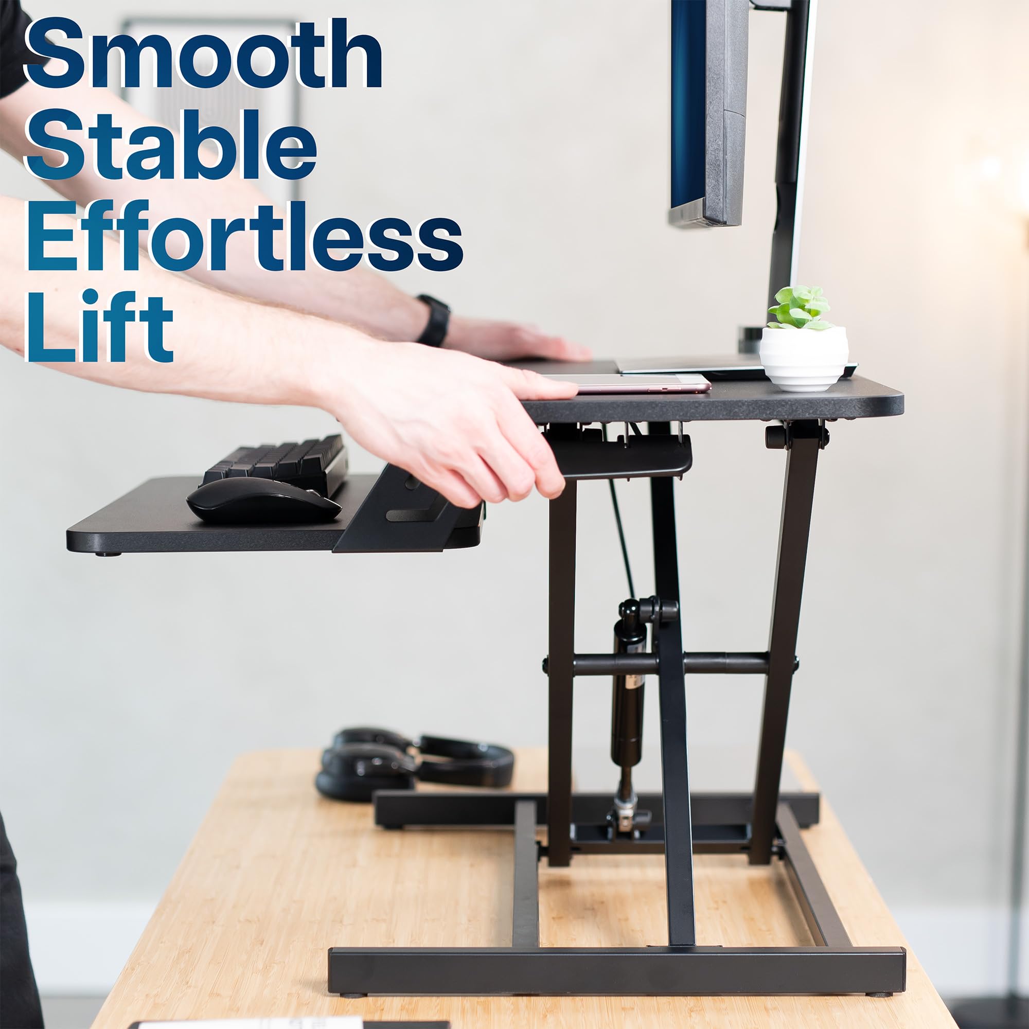 VIVO Height Adjustable 28 inch Stand Up Desk Converter Quick Sit to Stand Tabletop Dual Monitor Riser Workstation — view 6