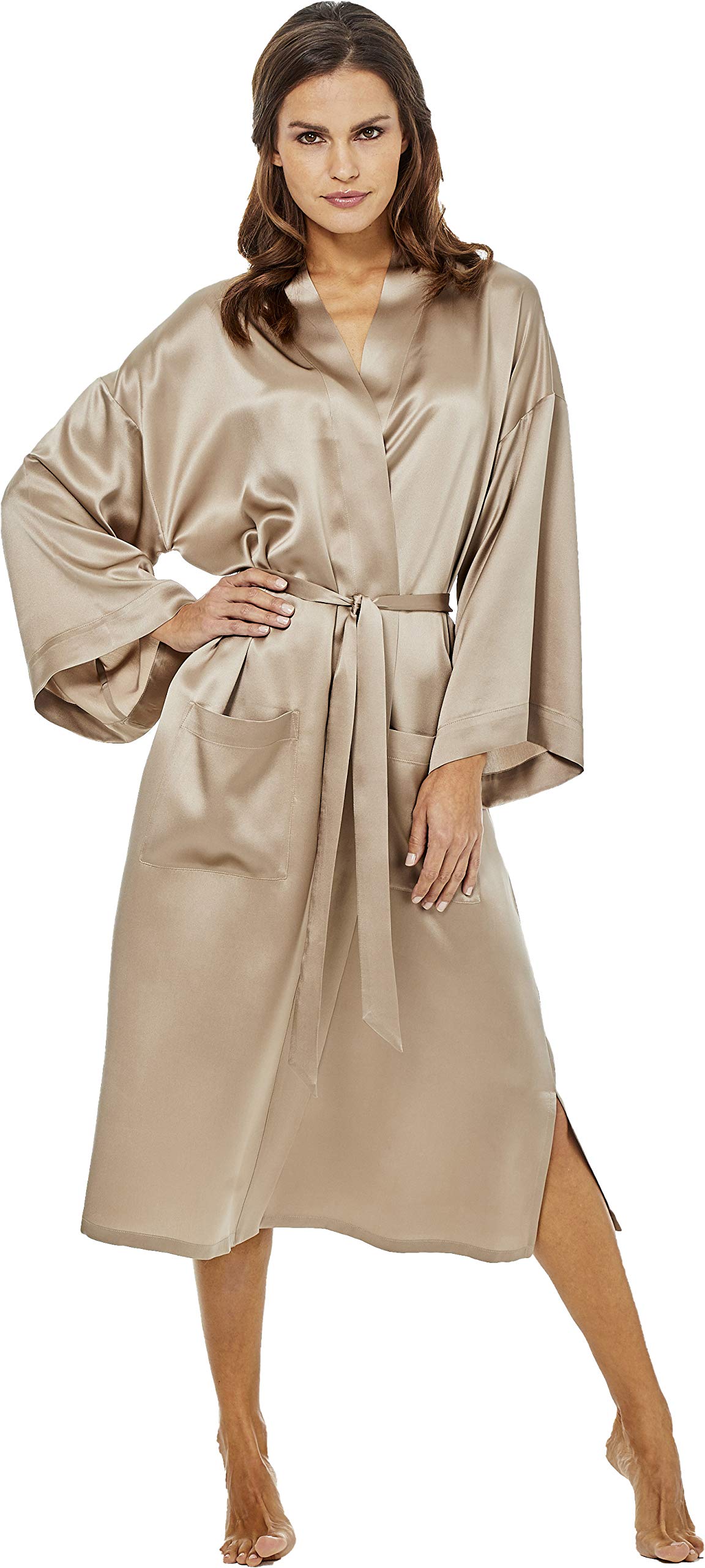 Jadee Damen Kimono Seide Hausmantel Bademantel Morgenmantel lang aus 100% Seide