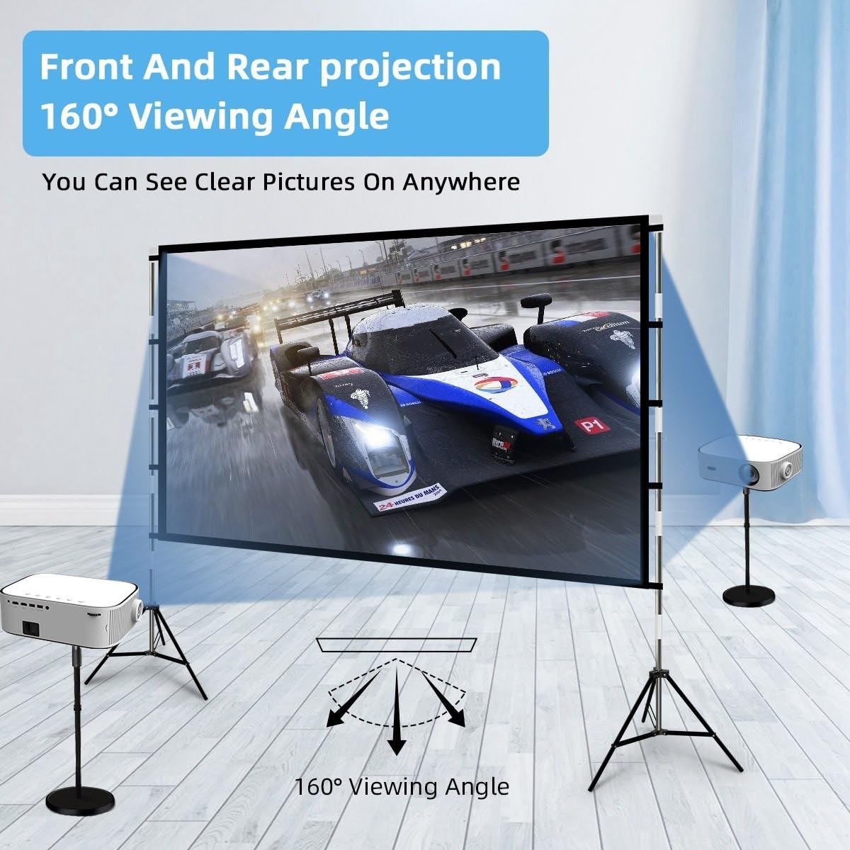 Pantallas de proyección videoproyector Pantalla de proyector con Soporte, Blanco Suave, Menos Arrugas, con Bolsa de Transporte, Pantalla de trípode Doble Plegable para Exteriores(120 Inch)