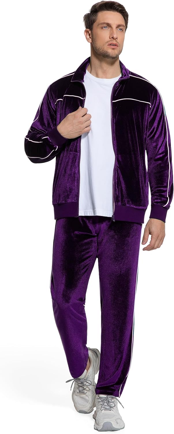 Mens Velour Tracksuit 2 Piece Set Jogging Suit Full Zip Sweatsuit Outfit with Track Suit Jacket and Pants - Image 3
