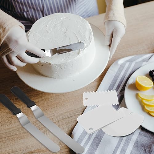 Miniatura 7 de Espátulas de glaseado de acero inoxidable con 3 raspadores más suaves para tartas, juego de espátulas profesionales con 6, 8, 10 pulgadas para