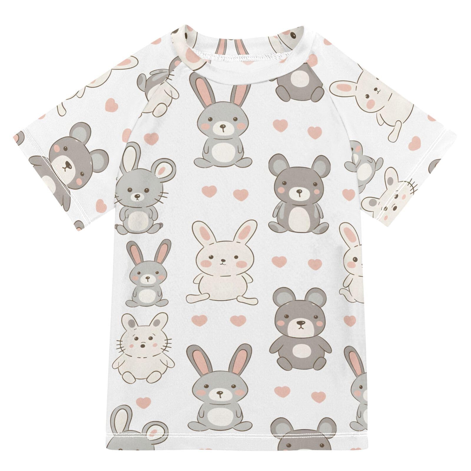 Boys Rash Guard Short Sleeve Swim Shirts for Boys Rabbit Line Sun Protection 7-8T