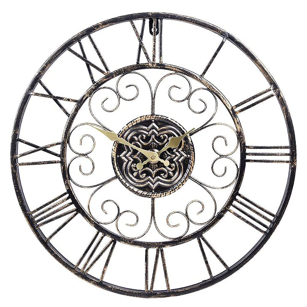 MYUYEE 47cm Retro Garden Wall Clock, Outdoor Roman Numeral Wrought Iron Hollow Mute Decorative Clock, European Style Nostalgic Personality Indoor Decoration