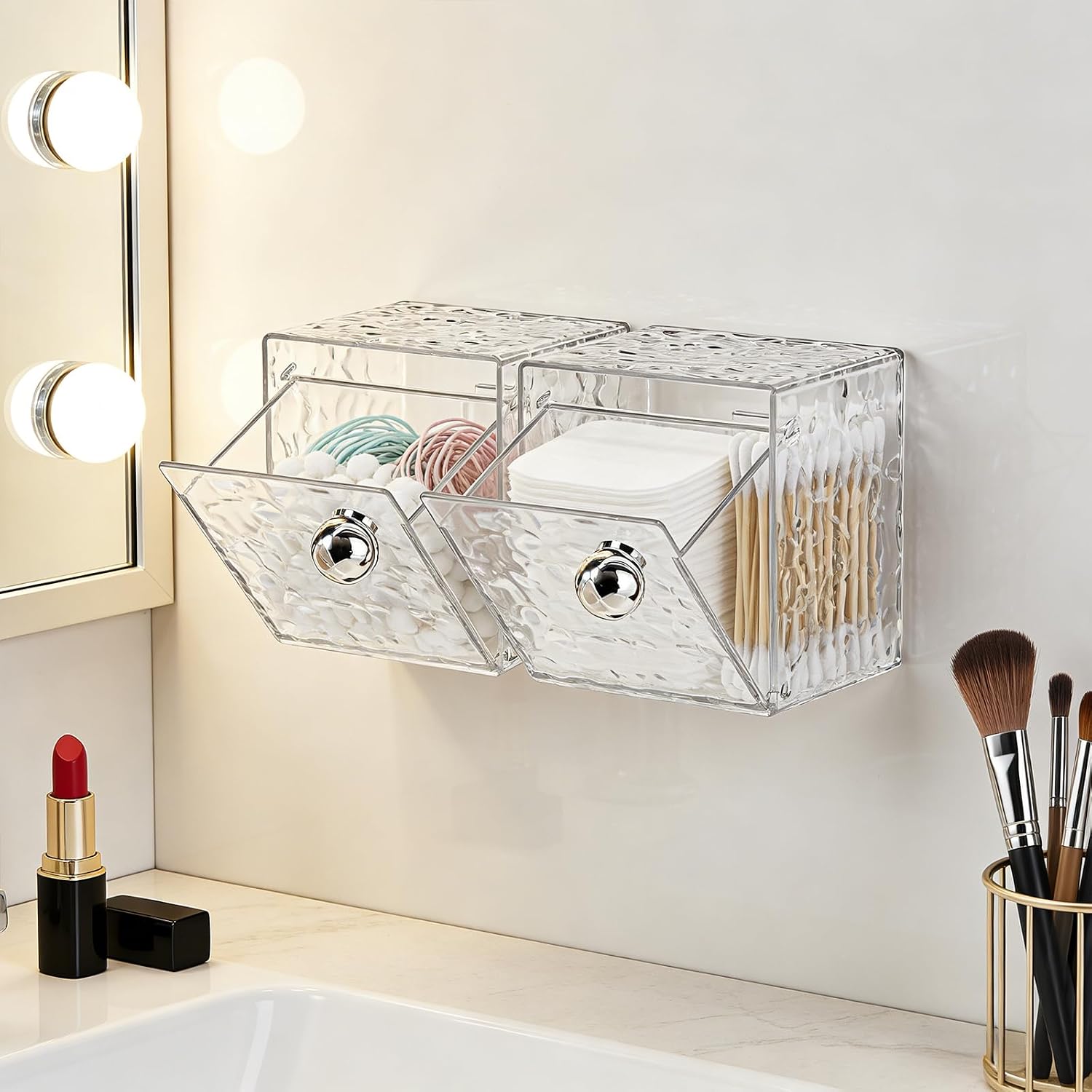 Qtip Holder Dispenser, 2 Pack Wall Mounted Plastic Cotton Pad Containers