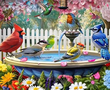 Springbok Birds of Spring 500 Piece Jigsaw Puzzle for Adults | Bird puzzle with Unique Cut Pieces, Made in USA, Eco-Friendly Materials, Poster Included featuring colorful spring songbirds