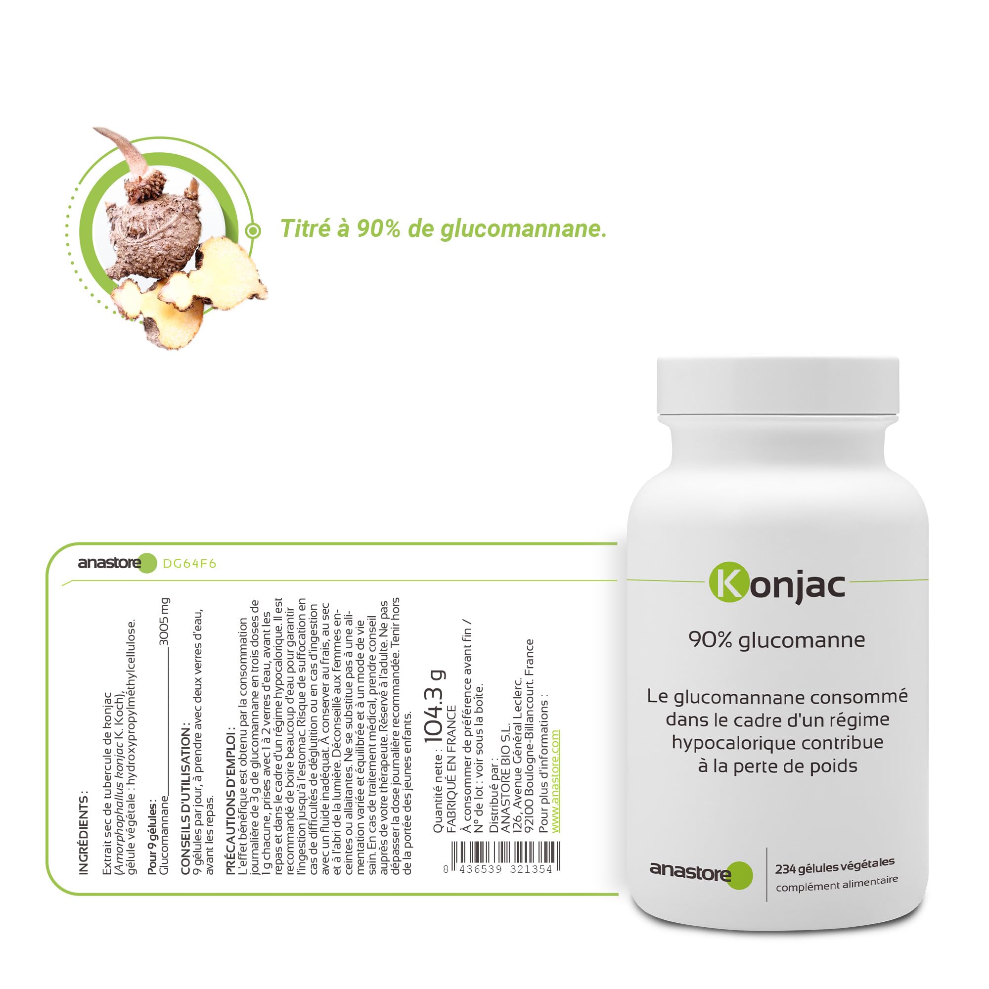 KONJAC * 371 mg / 234 gélules * Titré à 90% de glucomannane