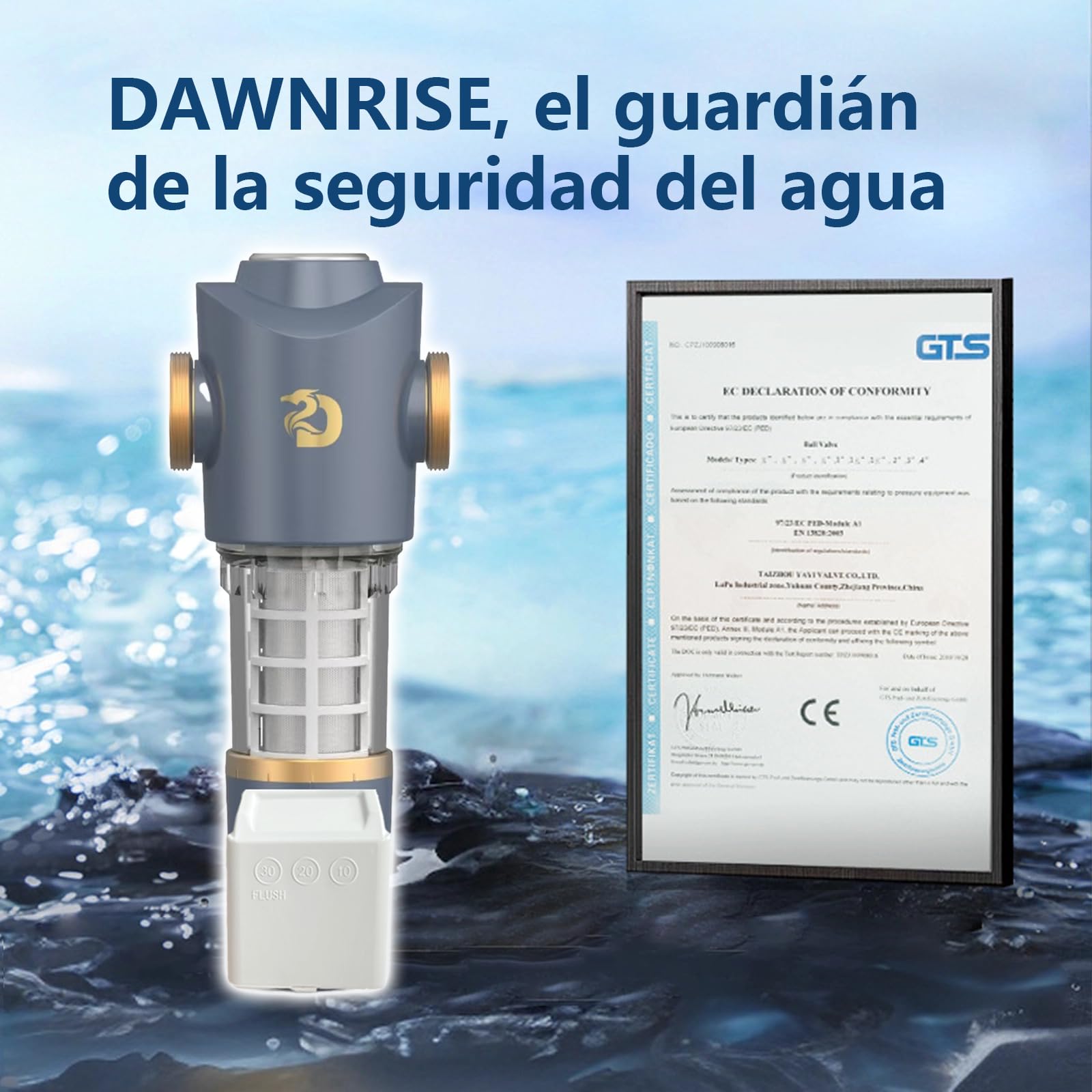 DAWNRISE Sistema de filtración para toda la casa. Flujo de 6 t/h, filtración rápida, certificado CE. Elimina el 99.99% de arena, óxido, huevos de parásitos y partículas grandes.