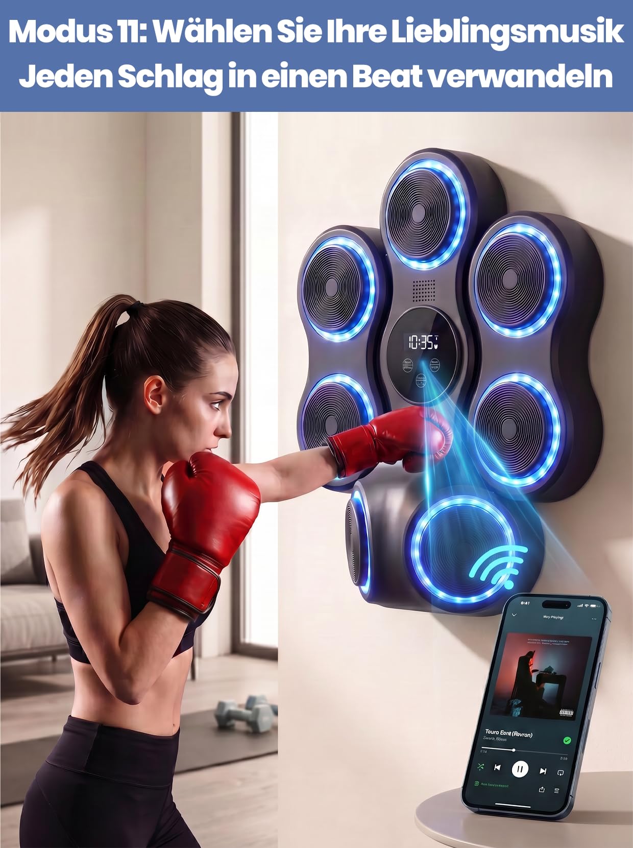 Hook Punch Music Boxing Machine mit Boxhandschuhe für Erwachsene | Wandmontage Musikboxing Maschine mit LED-Lichtern, Bluetooth, 9 Geschwindigkeitsmodi für Heimfitness