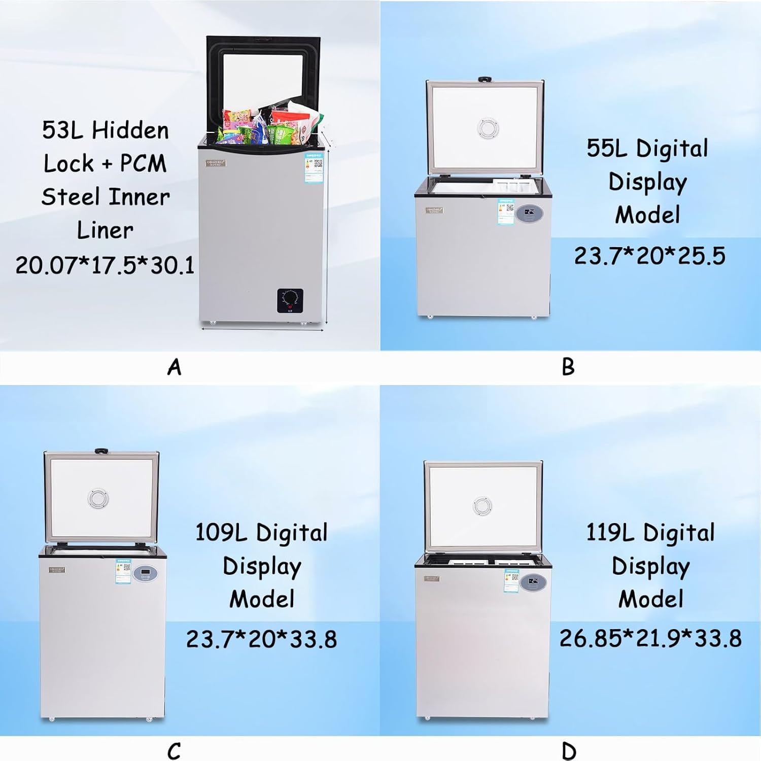 Chest Freezer Deep Freezers with Adjustable Thermostat & Ultra-Quiet Operation, Top Open Design, Space-Saving Compact Size for Food and Meat Storage in Dorm, Apartment, and Home Kitchen gray 55L