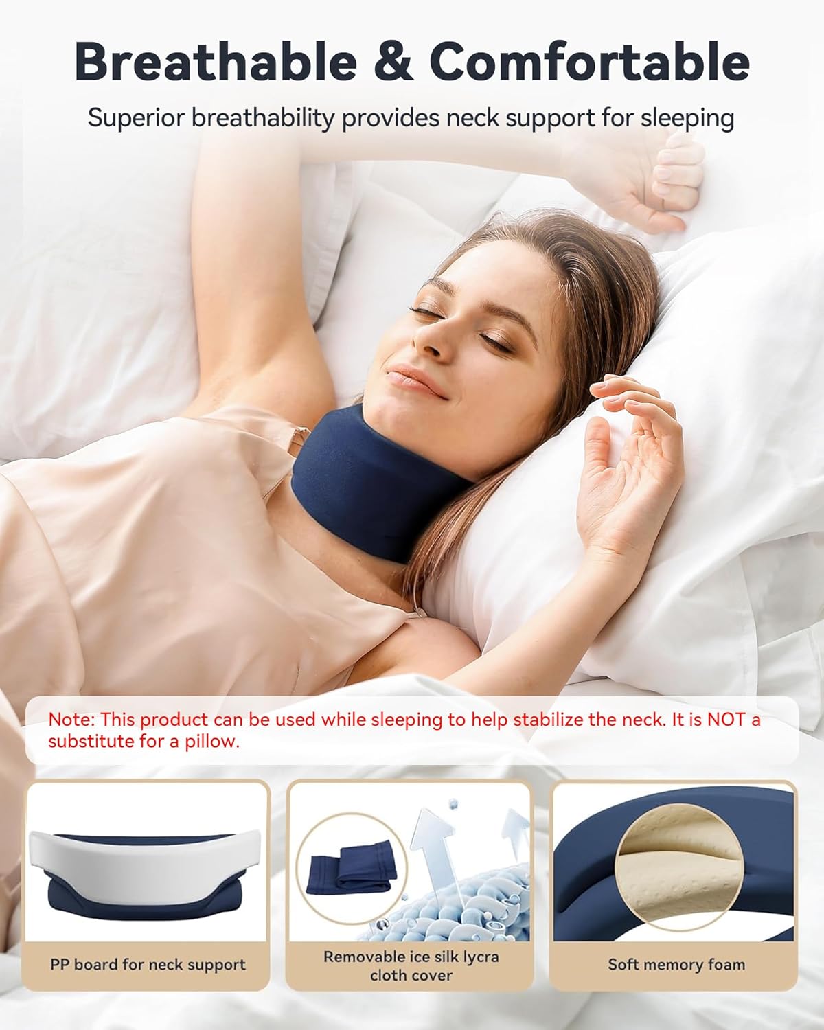 Neck Brace Cervical Collar - Neck Support Brace for Sleeping, Soft Foam Wraps Keep Vertebrae Stable and Aligned for Relief of Cervical Spine Pressure for Women & Men, (15.8-18.1 Inch) Blue