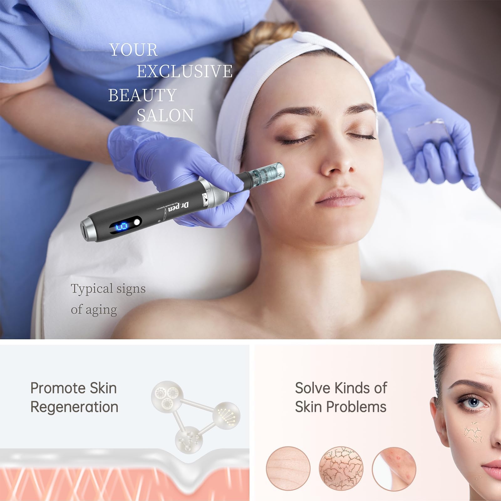 Dr.pen Microneedling Pen for Home Use - DR.PEN HANDPIECE with 20Pcs Replacement Cartridges -Professional Skin Care Tool Beauty Kit for Man and Women - 0-2.5mm - Dermal Roller Stamp Pen for Face, Hair, Beard, Scalp — view 8
